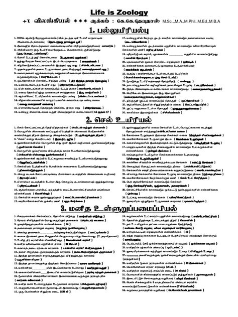 Zoology One Mark