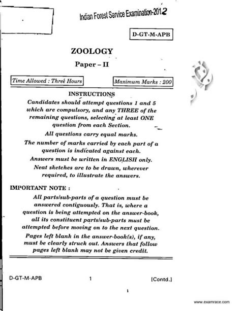 Download Zoology Previous Year Question Paper 